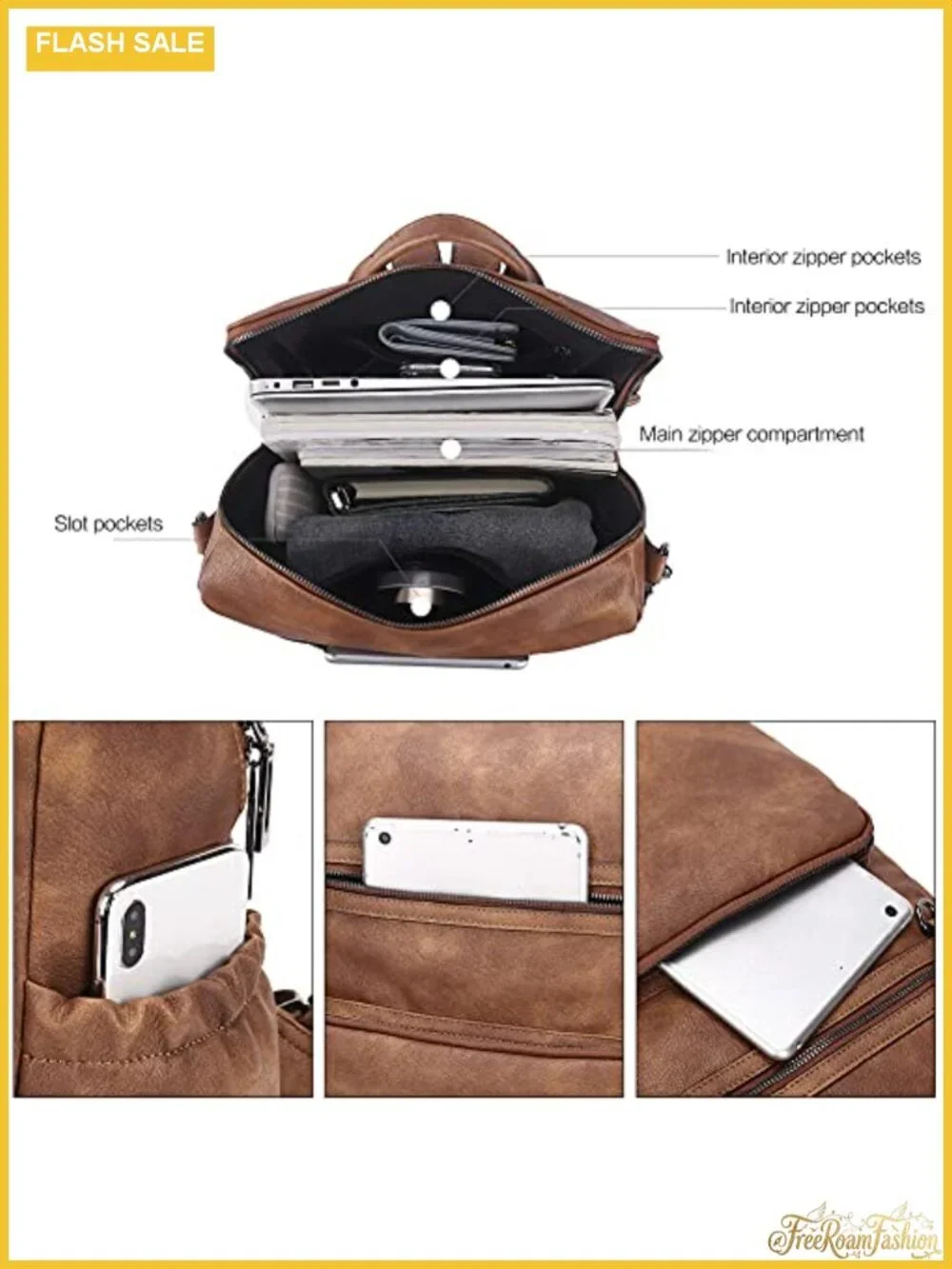 Vegan Leather Convertible Backpack Purse for Women, Travel Work Bag